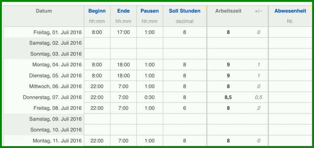 Wunderbar Vorlage Arbeitszeiterfassung 1522x716