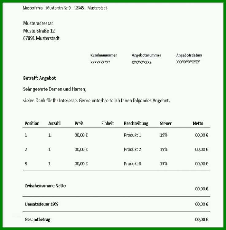 Einzahl Angebote Muster Vorlage 761x774