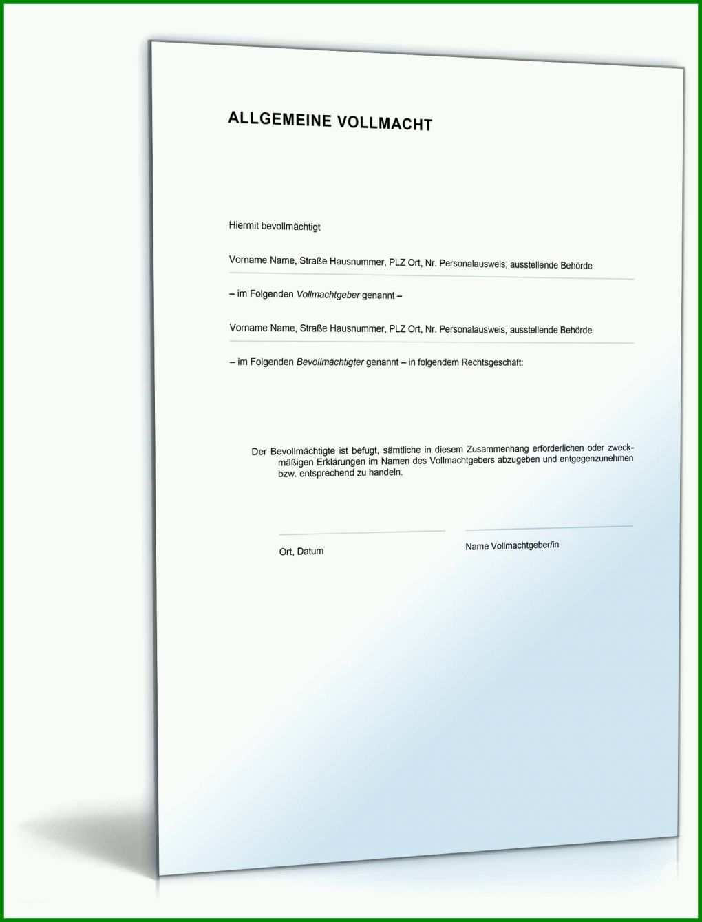 Großartig Bankvollmacht Vorlage 1600x2100