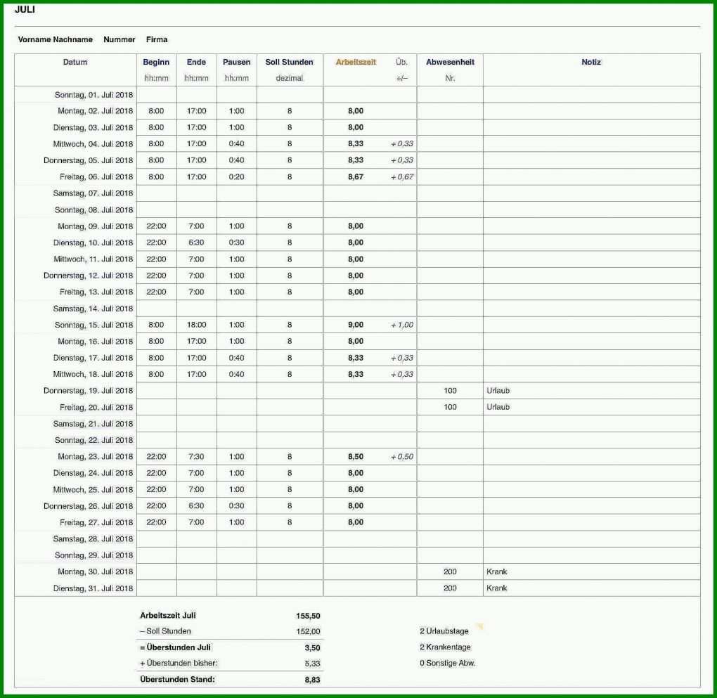 Allerbeste Datev Vorlage Zur Dokumentation Der Täglichen Arbeitszeit 2019 1750x1704