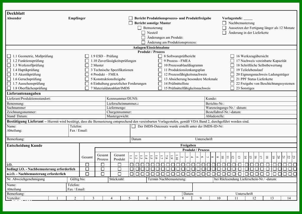 Auffällig 150 Einfach Erstmusterprüfbericht Vda Vorlage ...