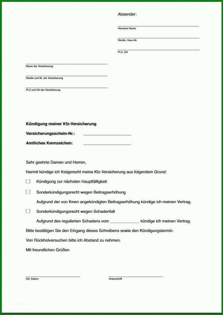 Überraschend Vorlage Autoversicherung Kündigen 885x1250