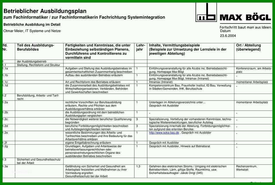 Bestbewertet Ausbildungsplan Vorlage Für 2019