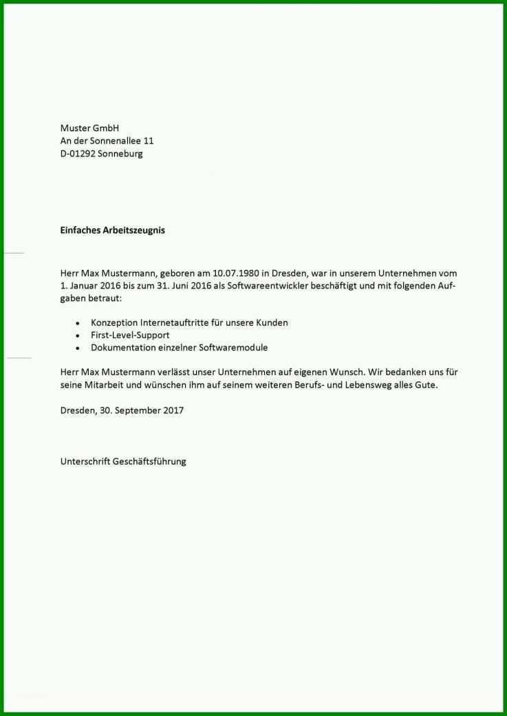 Spezialisiert Einfaches Arbeitszeugnis Vorlage 1200x1697