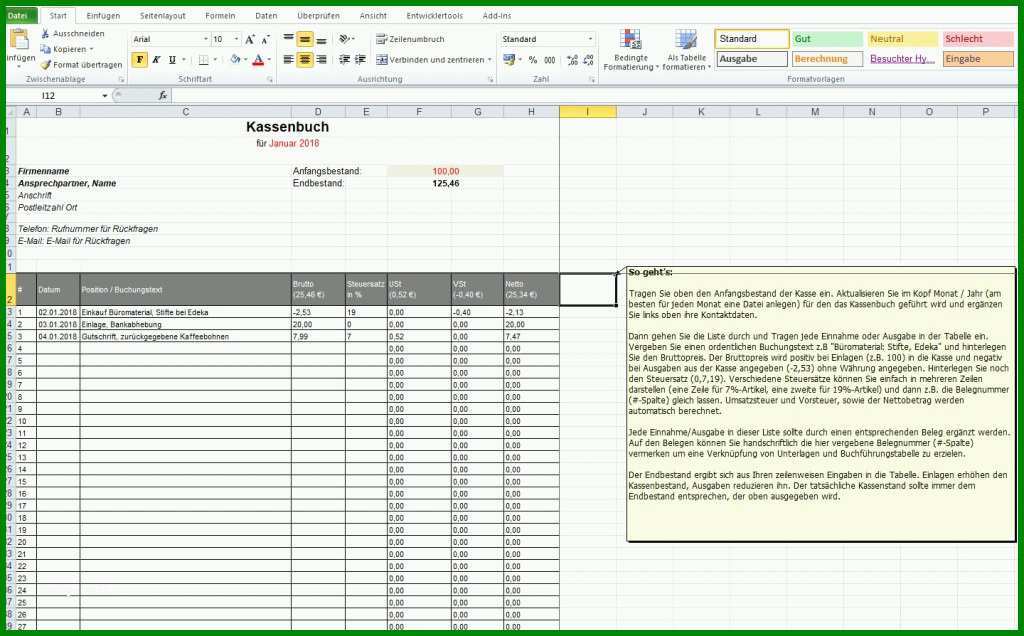 Faszinierend Kassenbuch software Kostenlos Vorlage ...