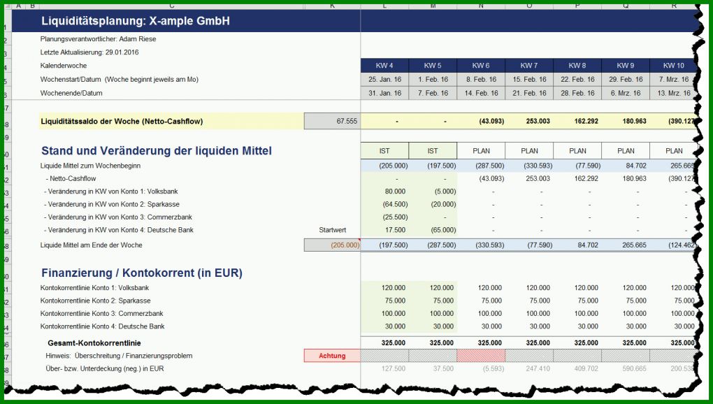 Überraschend Liquiditätsplanung Excel Vorlage 1553x880