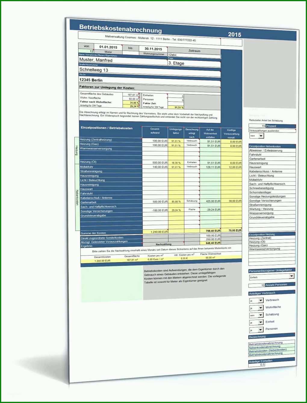 Spektakulär Vorlage Nebenkostenabrechnung Excel Kostenlos 1600x2100