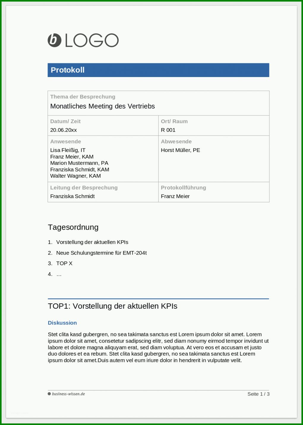 Faszinieren Vorlage Protokoll Word Kostenlos 1158x1622