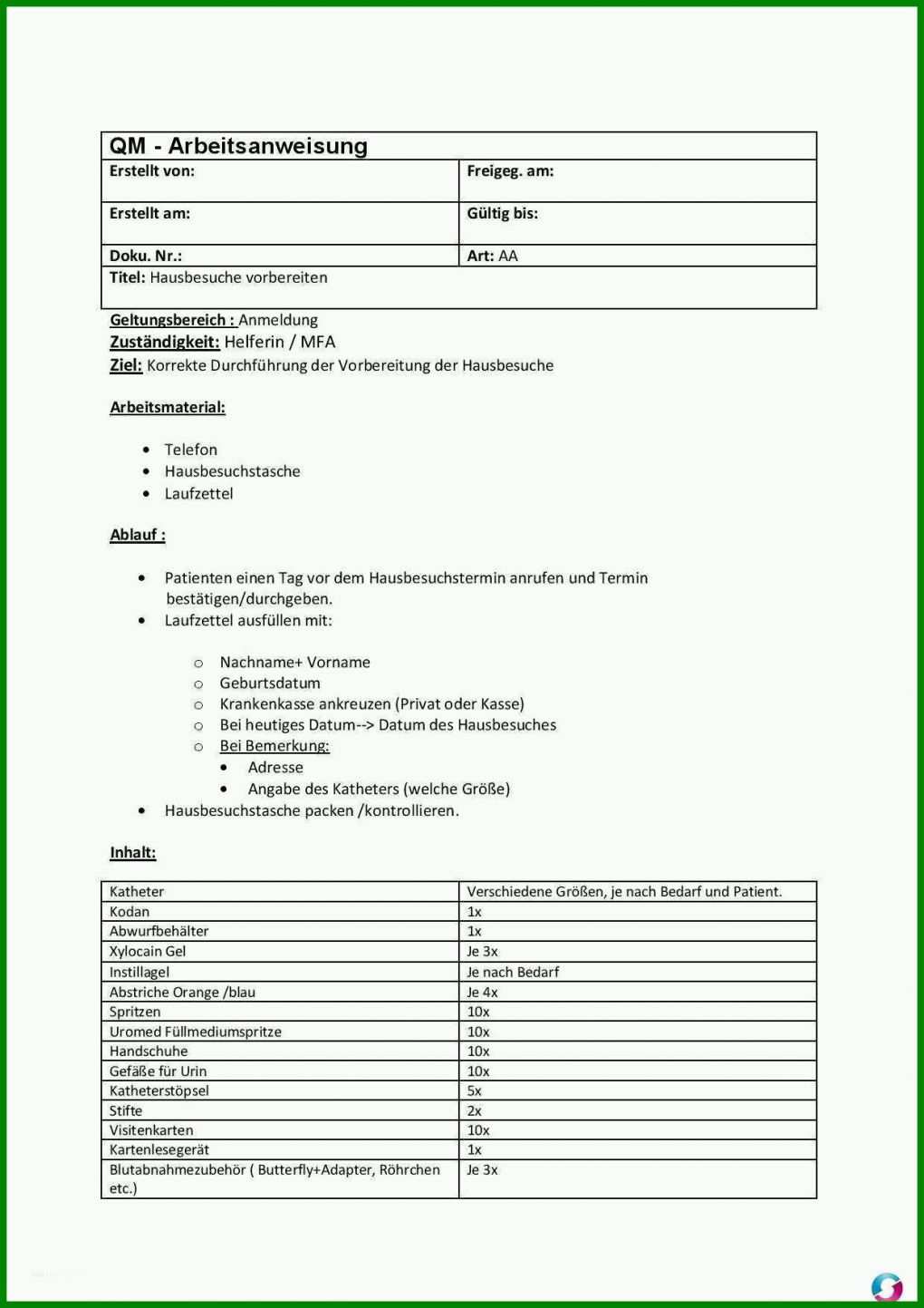 Original Arbeitsanweisung Vorlage Excel 1240x1754