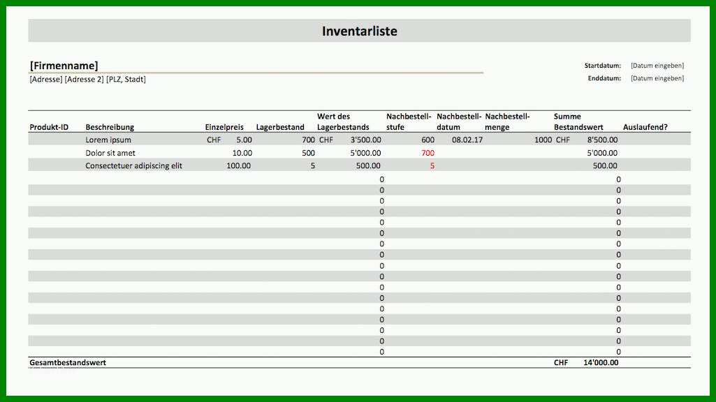 Modisch 10 Inventur Vorlage Excel 157473