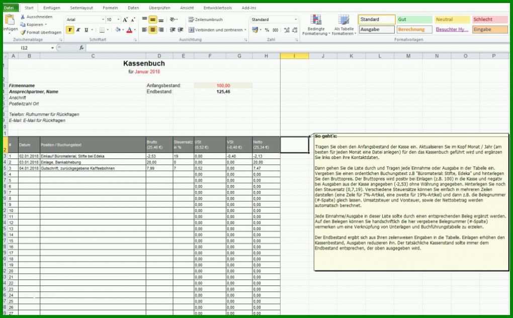 Ungewöhnlich Kassenbuch Vorlage Excel 1024x636