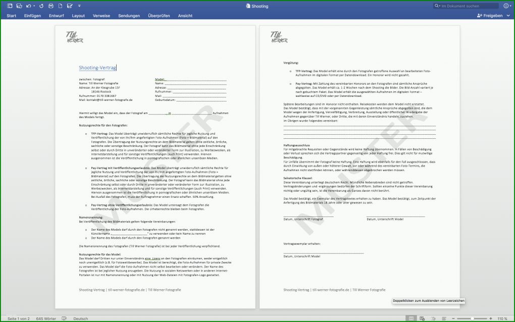 Original Tfp Vertrag Vorlage 3360x2100