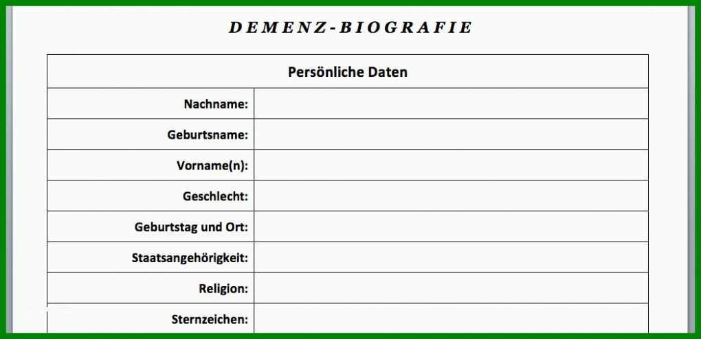 Ausnahmsweise Vorlage Download Demenz Biografiebogen Word 928409