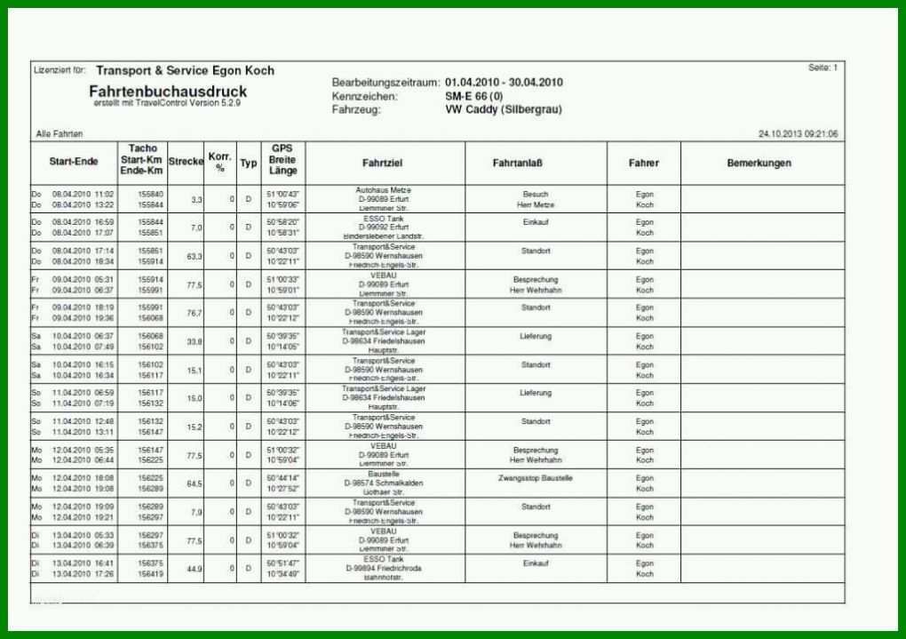 Neue Version Fahrtenbuch Vorlage Word 1024x722