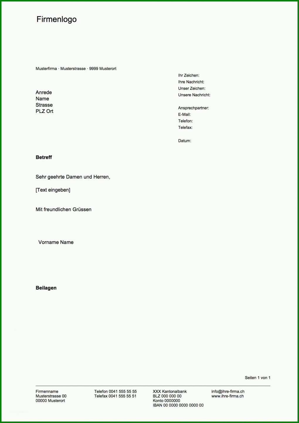 Schockieren Geschäftsbrief Vorlage Kostenlos Im Word format Schweiz 302457