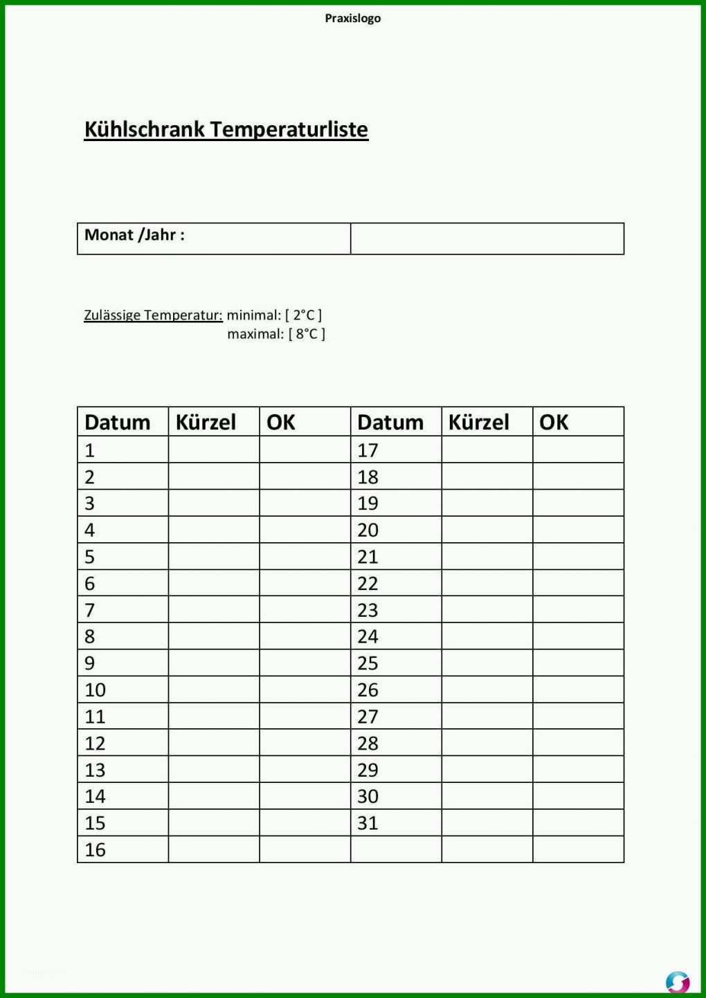 Faszinierend Temperaturliste Kühlschrank Vorlage 1240x1754