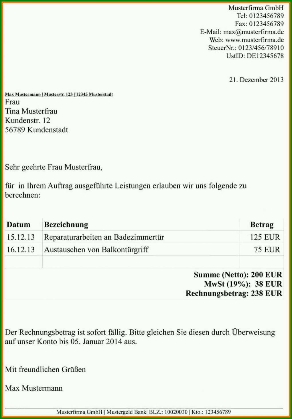 Hervorragend Vorlage Rechnung Aufwandsentschädigung 1132x1624