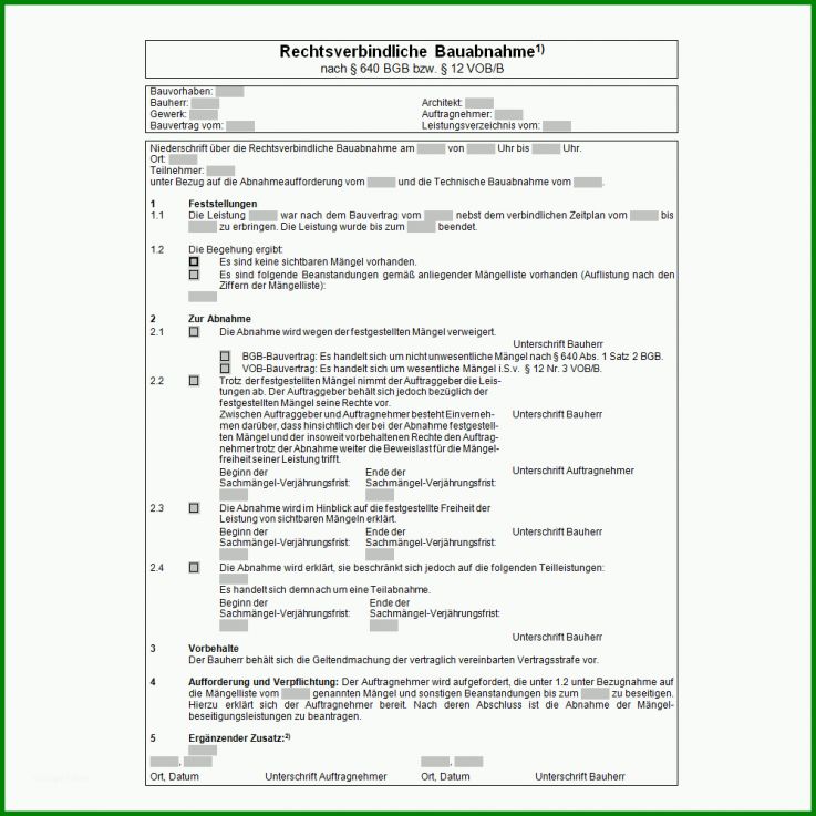 Schockierend Rechtsverbindliche Bauabnahme Nach § 640 Bgb Bzw § 12 Vob ...