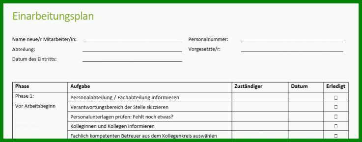Phänomenal Einarbeitungsplan Vorlage Word 970x381