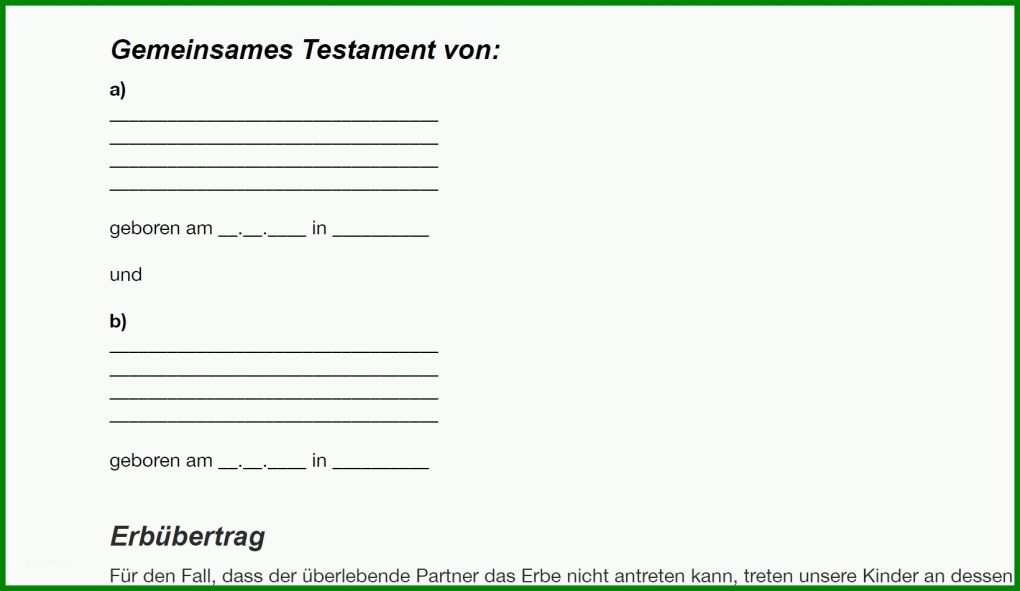 Einzahl Gemeinsames Testament Vorlage 1641x951