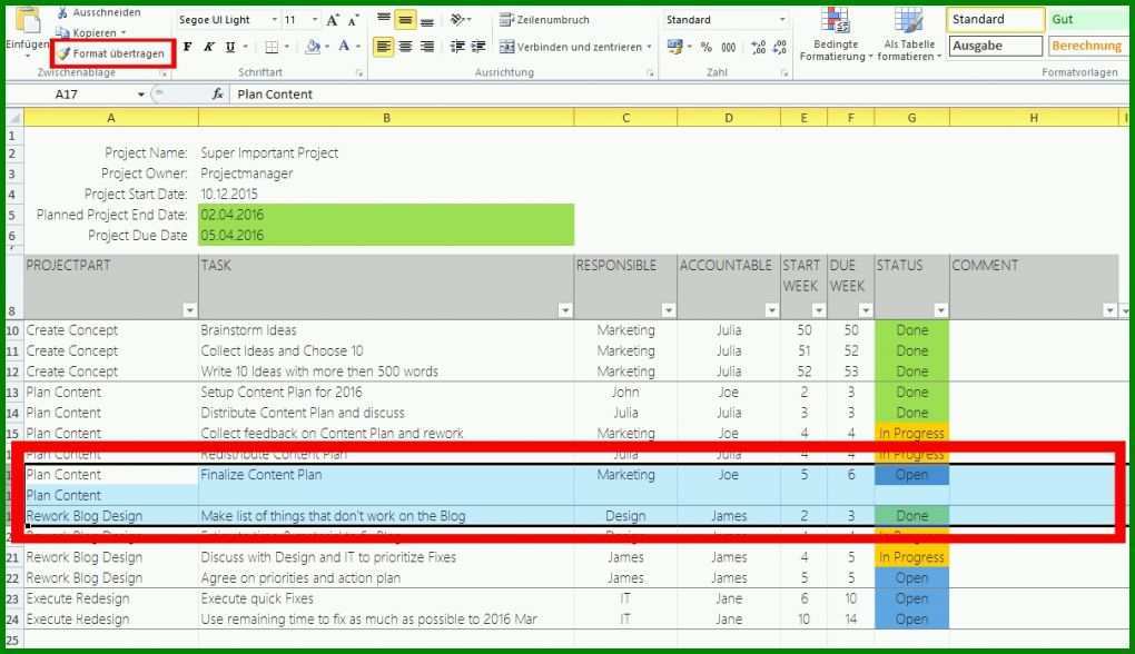 Ausnahmsweise Projektplan Excel Vorlage 2017 Kostenlos 1209x697