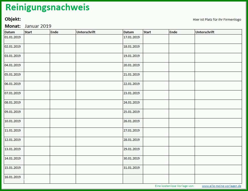 Sensationell Reinigungsnachweis Reinigungsplan Als Excel Vorlage 806254