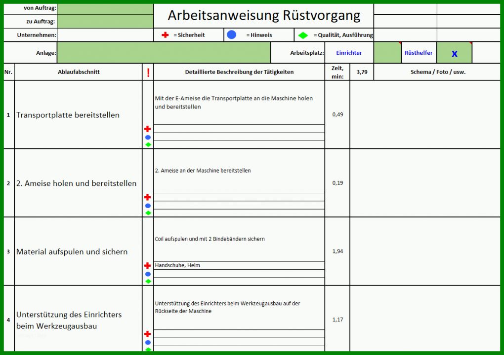 Schockieren Arbeitsanweisung Vorlage Excel 1184x836