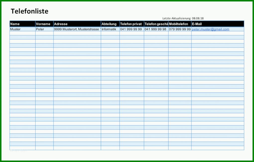 Bestbewertet Telefonliste Excel Vorlage Kostenlos 1042x667